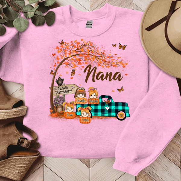 Nana's Little Pumpkins Autumn Truck Personalized Sweatshirt With Grandkids Names - Image 5