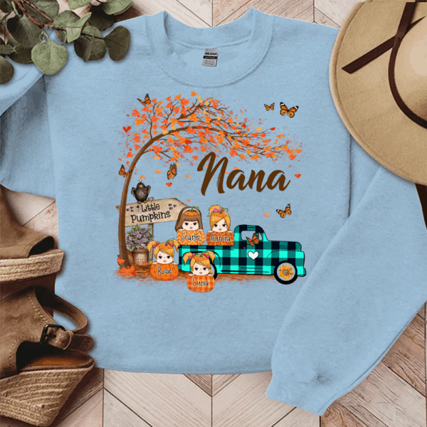 Nana's Little Pumpkins Autumn Truck Personalized Sweatshirt With Grandkids Names - Image 4