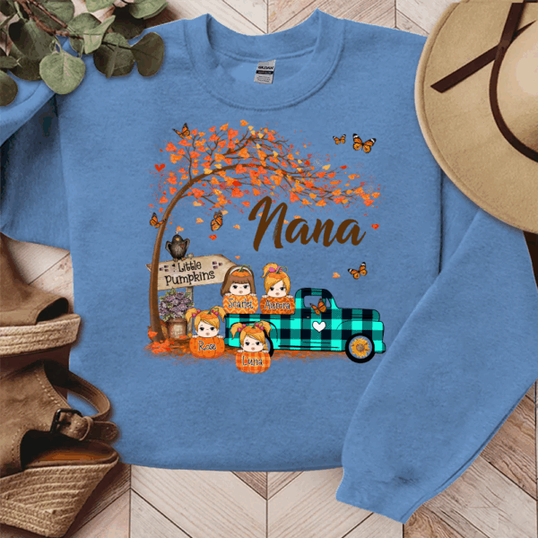 Nana's Little Pumpkins Autumn Truck Personalized Sweatshirt With Grandkids Names - Image 6