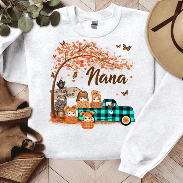 Nana's Little Pumpkins Autumn Truck Personalized Sweatshirt With Grandkids Names - Image 2