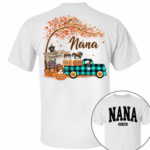Nana's Little Pumpkins Autumn Truck Shirts With Grandkids Names - Image 2