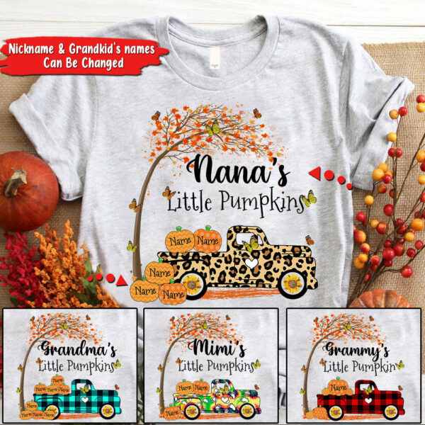 Nana's Little Pumpkins Truck Autumn Personalized Shirts - Custom Grandma Nickname With Grandkids Names Shirt