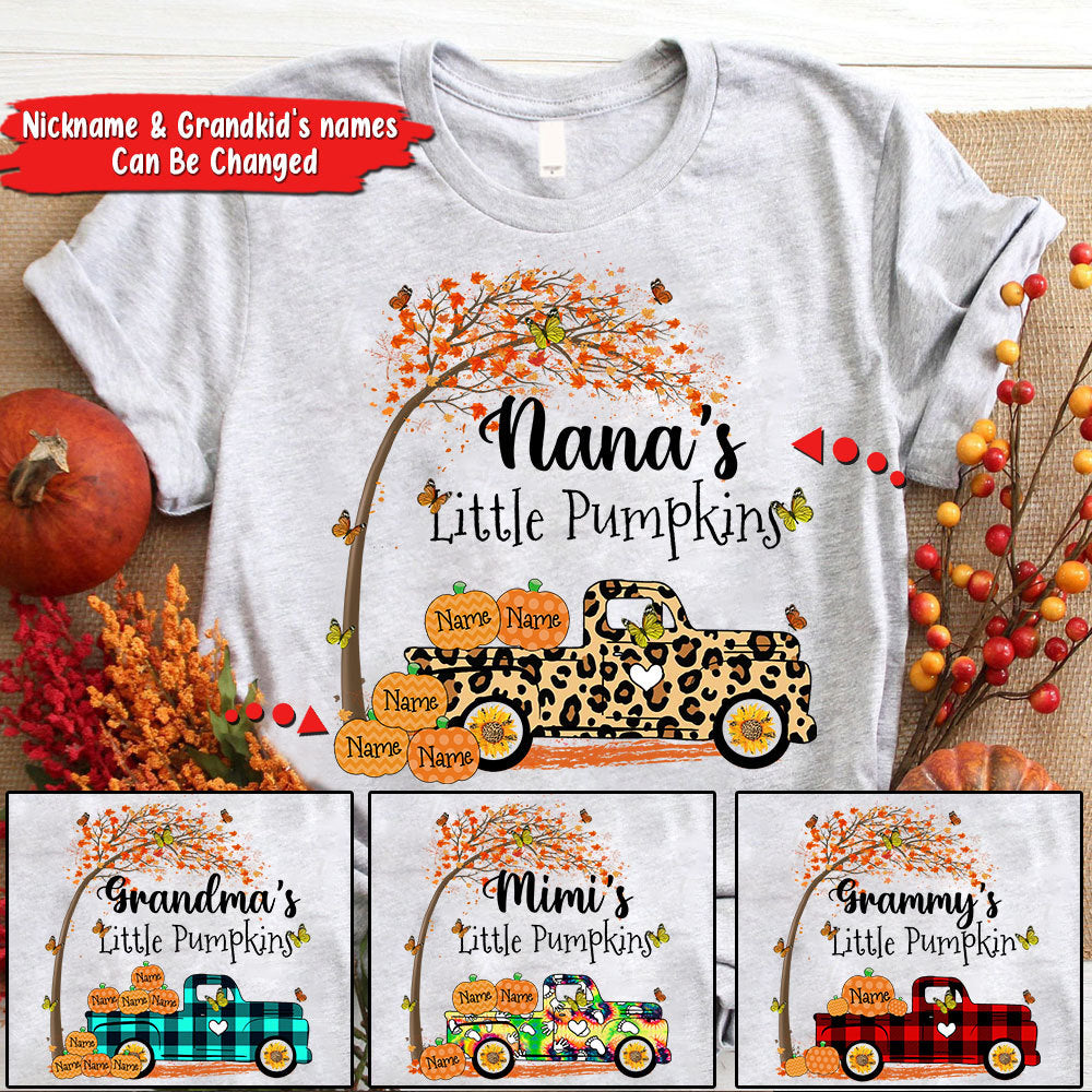 Nana's Little Pumpkins Truck Autumn Personalized Shirts - Custom Grandma Nickname With Grandkids Names Shirt