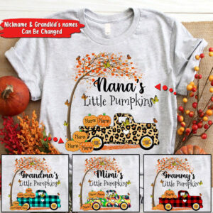 Nana's Little Pumpkins Truck Autumn Personalized Shirts - Custom Grandma Nickname With Grandkids Names Shirt