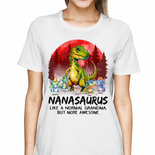 Nanasaurus Like A Normal Grandma But Only Awesome Personalized Shirt With Kids - Image 2
