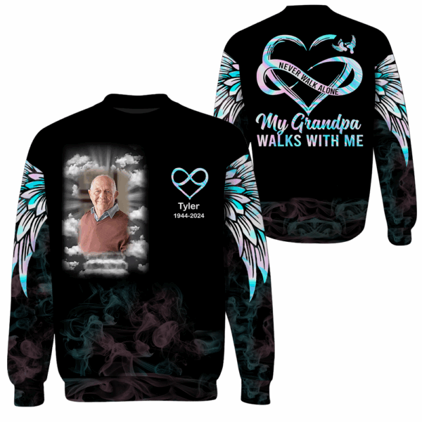 Never Walk Alone My Love Walks With Me - Personalized Photo All Over Print Memorial Shirt - Image 4