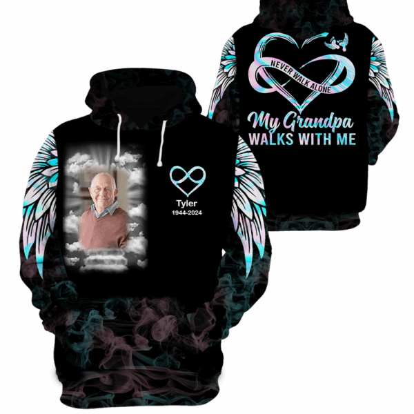 Never Walk Alone My Love Walks With Me - Personalized Photo All Over Print Memorial Shirt - Image 2