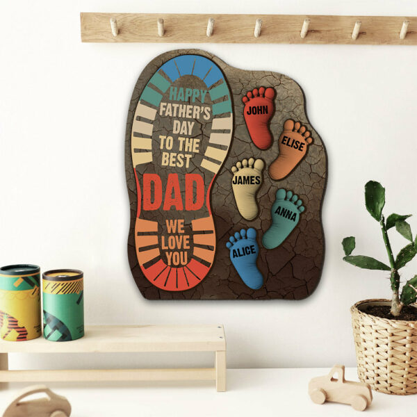 No Matter How Big We Get - Family Footprints, Family Personalized Custom Shaped 2-Layered Wooden Plaque With Flat Stand, Father's Day Gift, Gift For Dad, Grandpa A2110 - Image 2
