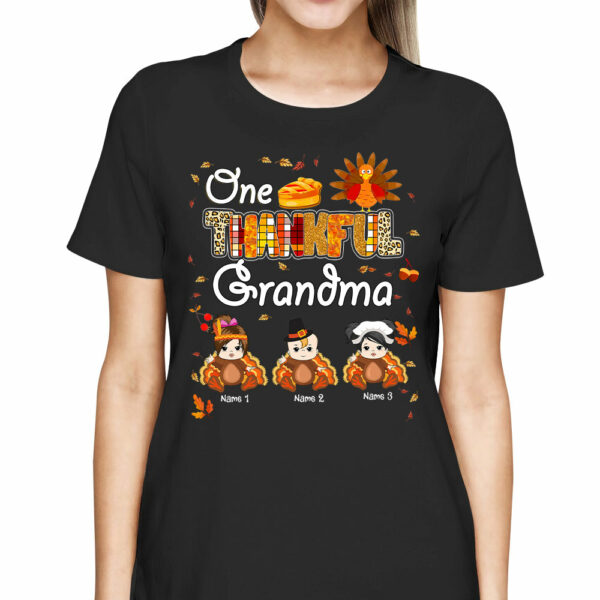 One Thankful Grandma Little Turkeys - Personalized Custom Shirt - Thanksgiving Gift for Grandma - Image 2