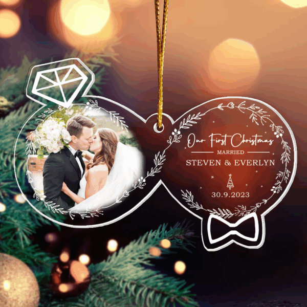 Our First Christmas Married - Personalized Custom Shaped Acrylic Ornament for Marriage Couple - Image 4