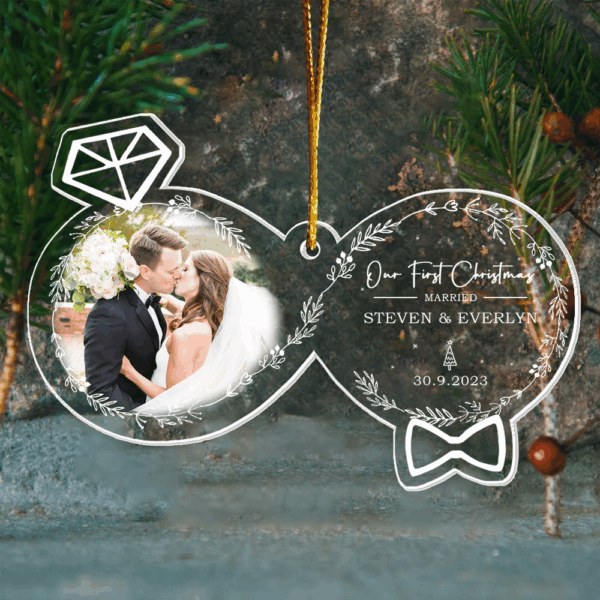 Our First Christmas Married - Personalized Custom Shaped Acrylic Ornament for Marriage Couple - Image 3