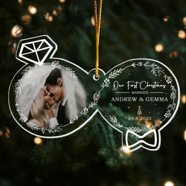Our First Christmas Married - Personalized Custom Shaped Acrylic Ornament for Marriage Couple - Image 2