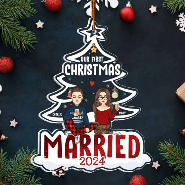 Our First Christmas Married Acrylic Ornament For Couple - Image 2