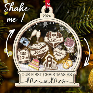 Our First Christmas Married Ornament 2024, Wedding Shaker Ornament, Engaged Christmas Ornament