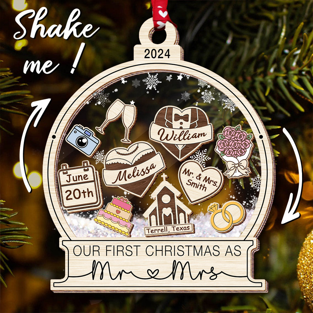 Our First Christmas Married Ornament 2024, Wedding Shaker Ornament, Engaged Christmas Ornament