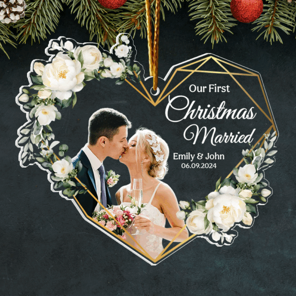 Our First Christmas Married Personalized Acrylic Ornament For Couple - Image 5