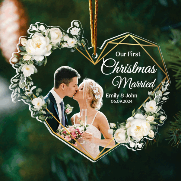 Our First Christmas Married Personalized Acrylic Ornament For Couple - Image 4