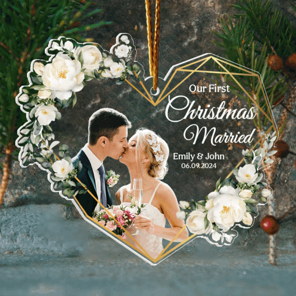 Our First Christmas Married Personalized Acrylic Ornament For Couple - Image 3