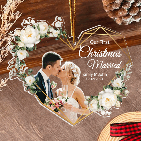Our First Christmas Married Personalized Acrylic Ornament For Couple - Image 2
