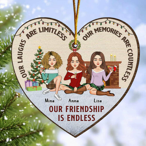 Our Friendship Is Endless Friends Heart Ornament - Personalized Wooden Ornament - Image 2