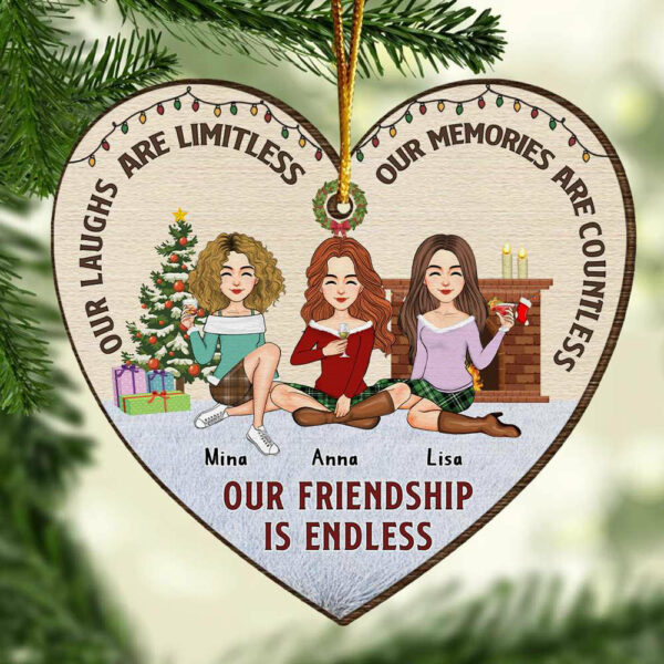 Our Friendship Is Endless Friends Heart Ornament - Personalized Wooden Ornament - Image 3