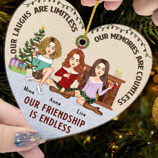 Our Friendship Is Endless Friends Heart Ornament - Personalized Wooden Ornament - Image 6