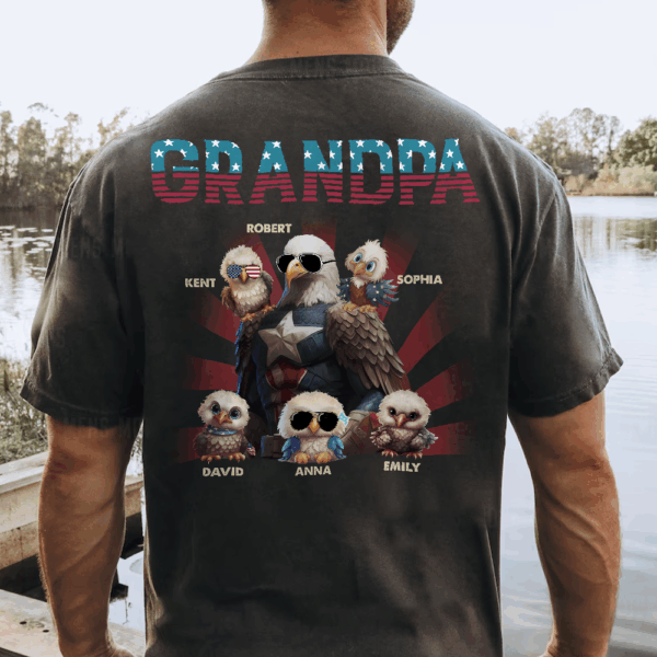 Papa America Eagle Personalized Patriotic Bald Eagle Print Back Shirt - Image 2
