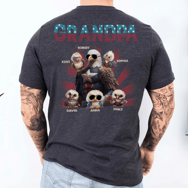 Papa America Eagle Personalized Patriotic Bald Eagle Print Back Shirt - Image 3