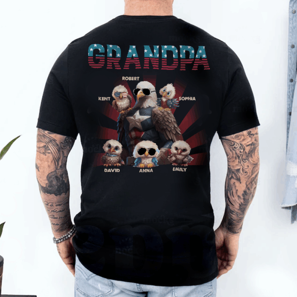 Papa America Eagle Personalized Patriotic Bald Eagle Print Back Shirt - Image 4