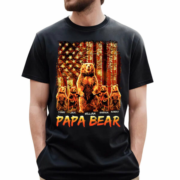 Papa Bear American The Sun Flag Personalized Shirt For Dad Grandpa Father's Day Gift H2511 - Image 2