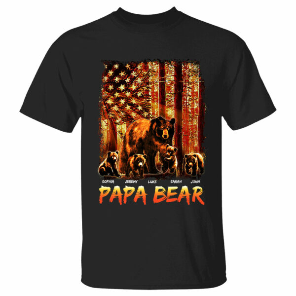 Papa Bear Forest Us Flag - Personalized Shirt