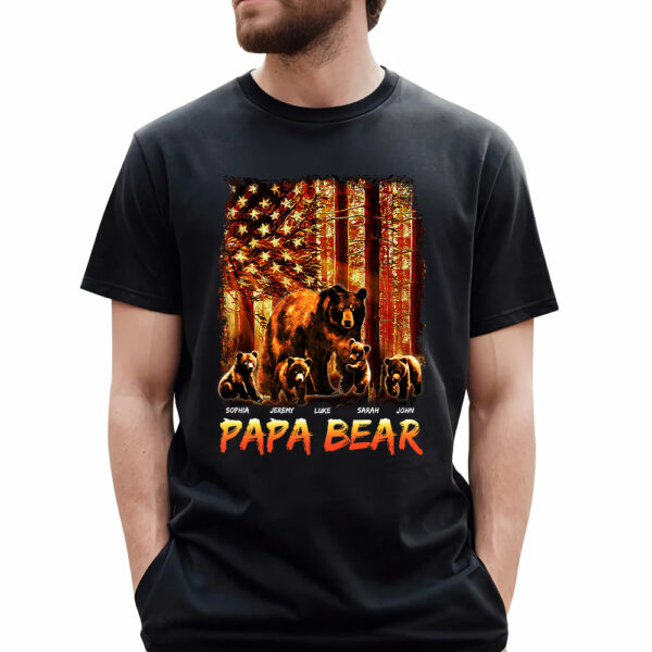 Papa Bear Forest Us Flag - Personalized Shirt - Image 2