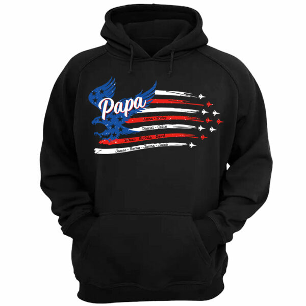 Papa with Grandkids Names 4th Of July Red White Blue Air Force Flyover Personalized Shirt For Grandpas - Image 3