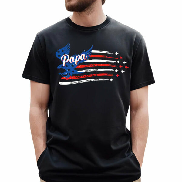 Papa with Grandkids Names 4th Of July Red White Blue Air Force Flyover Personalized Shirt For Grandpas - Image 2