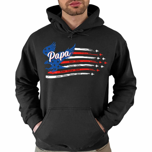 Papa with Grandkids Names 4th Of July Red White Blue Air Force Flyover Personalized Shirt For Grandpas - Image 4