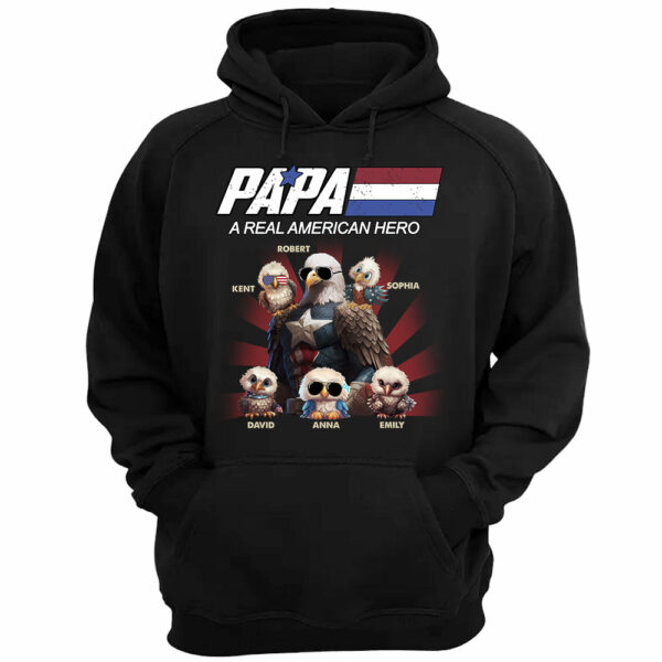 Papa/Dad A Real American Hero Personalized Patriotic Bald Eagle Shirt - Image 3