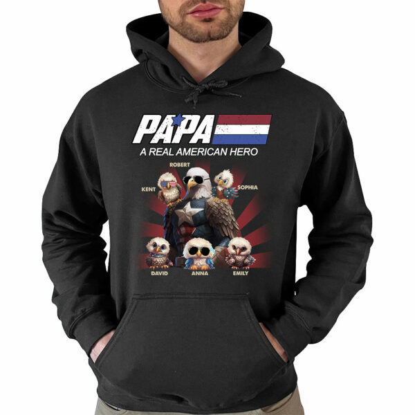 Papa/Dad A Real American Hero Personalized Patriotic Bald Eagle Shirt - Image 4