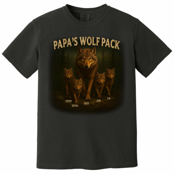 Papaâ€™s Wolf Pack - Family Personalized Custom Unisex T-shirt, Premium T-shirt, Hoodie - Father's Day, Gift For Dad, Grandpa - Image 2