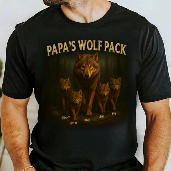 Papaâ€™s Wolf Pack - Family Personalized Custom Unisex T-shirt, Premium T-shirt, Hoodie - Father's Day, Gift For Dad, Grandpa