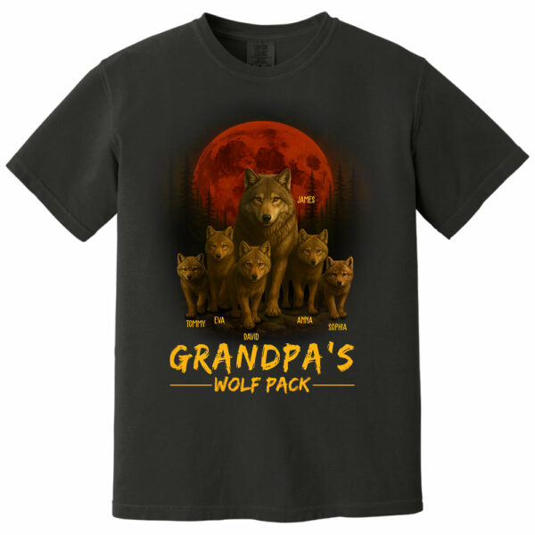 Papaâ€™s Wolf Pack - Family Personalized Custom Unisex T-shirt, Premium T-shirt, Hoodie - Father's Day, Gift For Dad, Grandpa - Image 2