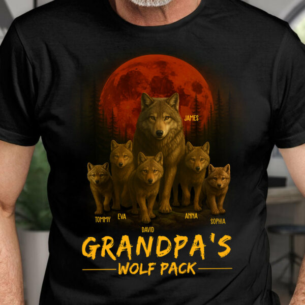 Papaâ€™s Wolf Pack - Family Personalized Custom Unisex T-shirt, Premium T-shirt, Hoodie - Father's Day, Gift For Dad, Grandpa