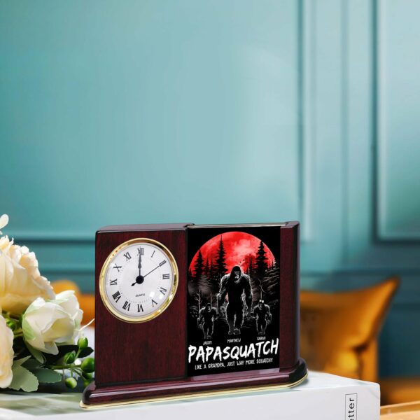 Papasquatch, Like A Grandpa, Just Way More Squatchy - Personalized Acrylic Desk Clock Plaque Gift For Grandpa - Image 5