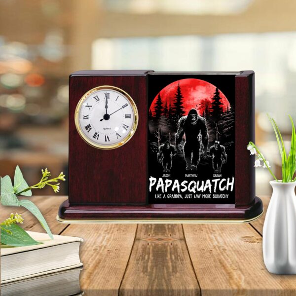 Papasquatch, Like A Grandpa, Just Way More Squatchy - Personalized Acrylic Desk Clock Plaque Gift For Grandpa - Image 3