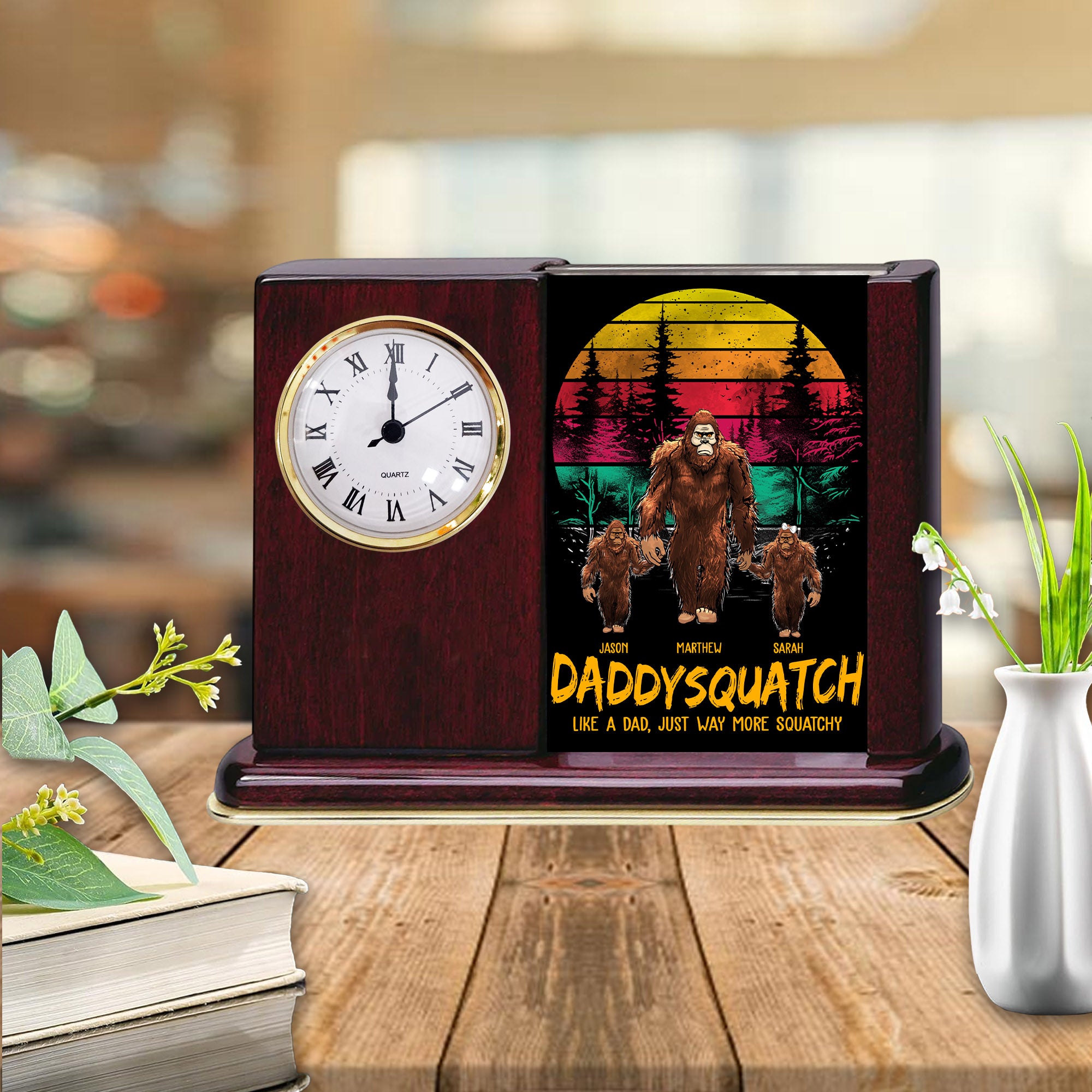 Papasquatch, Like A Grandpa, Just Way More Squatchy - Personalized Acrylic Desk Clock Plaque Gift For Grandpa