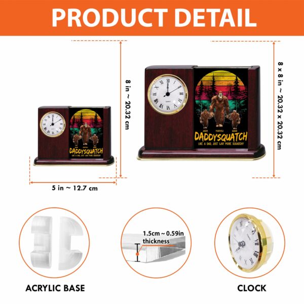 Papasquatch, Like A Grandpa, Just Way More Squatchy - Personalized Acrylic Desk Clock Plaque Gift For Grandpa - Image 2