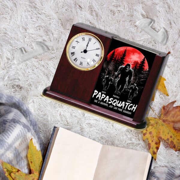 Papasquatch, Like A Grandpa, Just Way More Squatchy - Personalized Acrylic Desk Clock Plaque Gift For Grandpa - Image 8