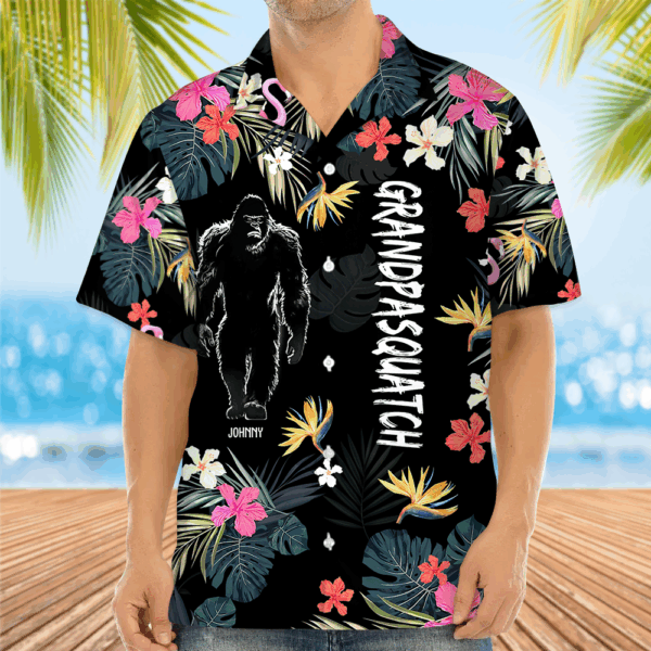 Papasquatch, Like A Grandpa, Just Way More Squatchy - Personalized Bigfoot Hawaiian Shirt - Image 4