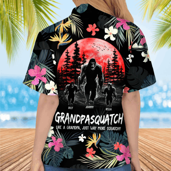 Papasquatch, Like A Grandpa, Just Way More Squatchy - Personalized Bigfoot Hawaiian Shirt - Image 5