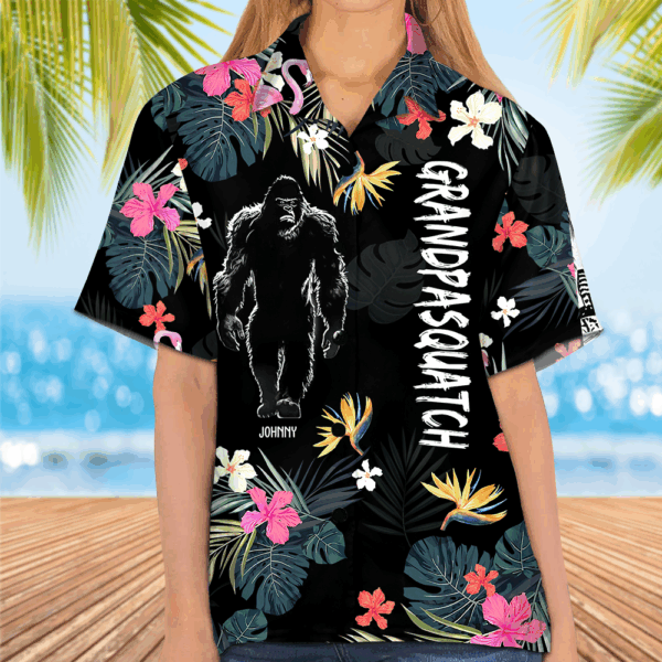 Papasquatch, Like A Grandpa, Just Way More Squatchy - Personalized Bigfoot Hawaiian Shirt - Image 6