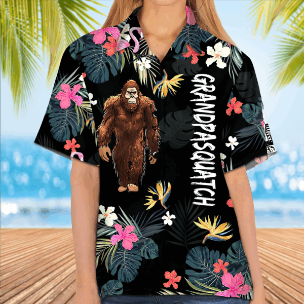 Papasquatch, Like A Grandpa, Just Way More Squatchy - Personalized Bigfoot Vintage Hawaiian Shirt - Image 6